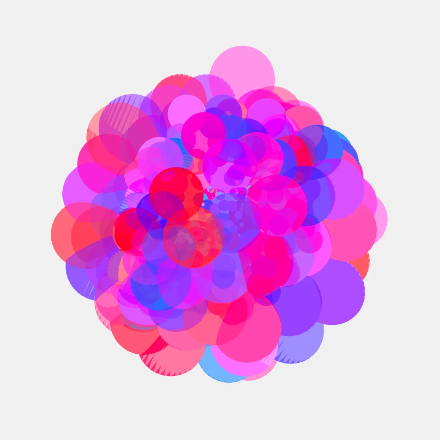青、紫、ピンクの半透明の球が重なる Breathing Sphere